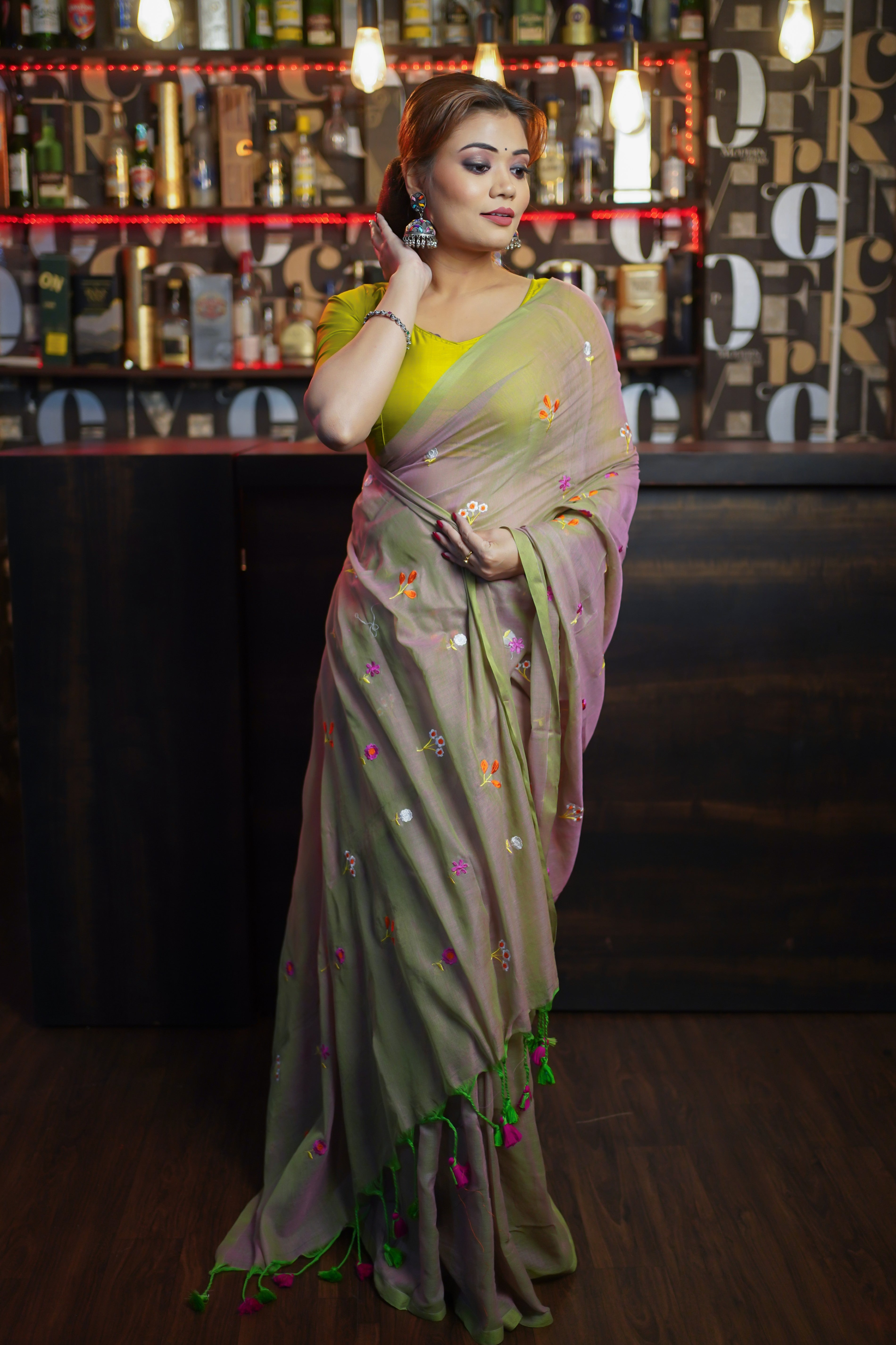 Sand Embroidered Mul Mul Cotton Saree