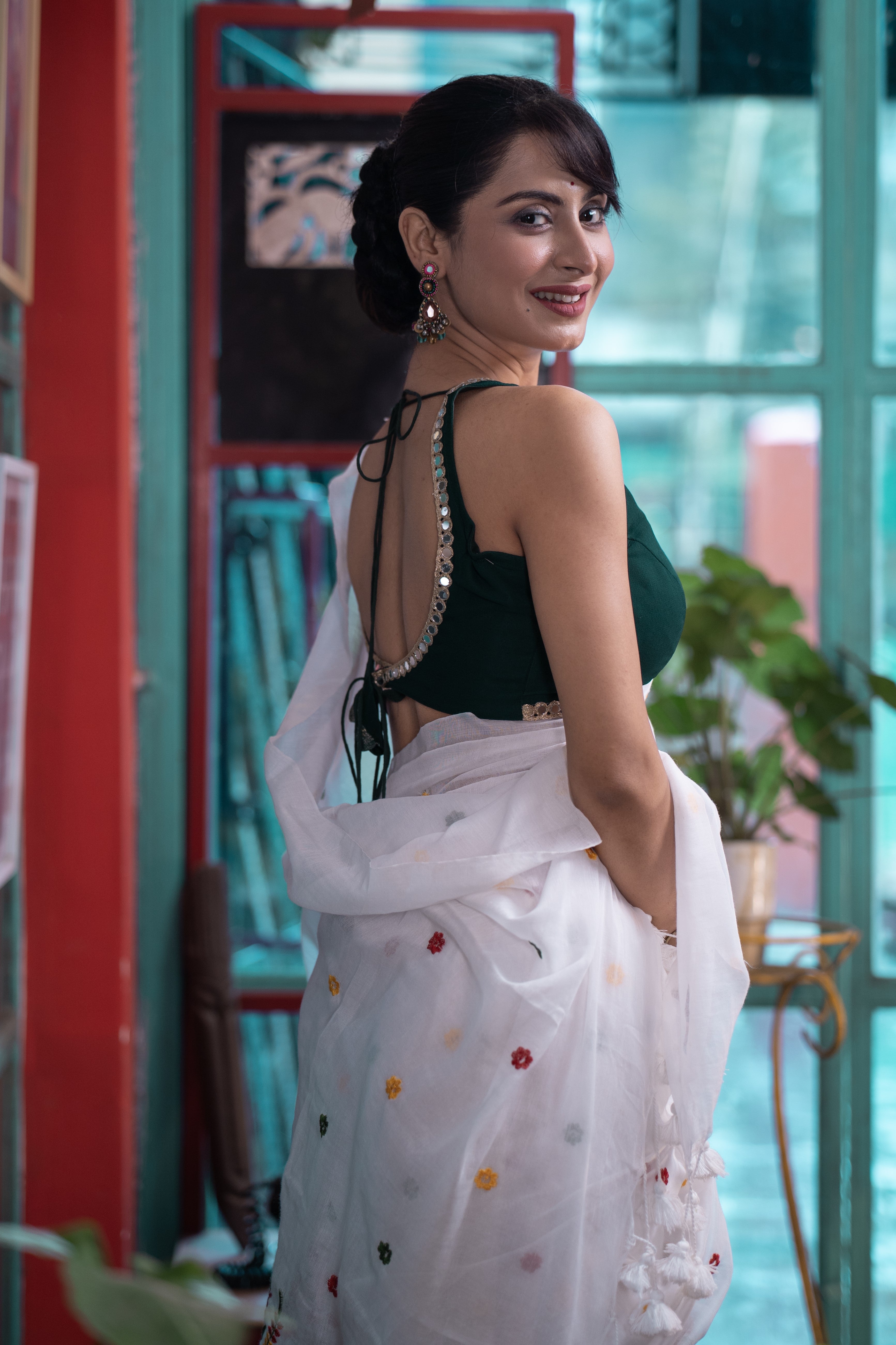 Mul Mul Cotton Embroidery Saree-White
