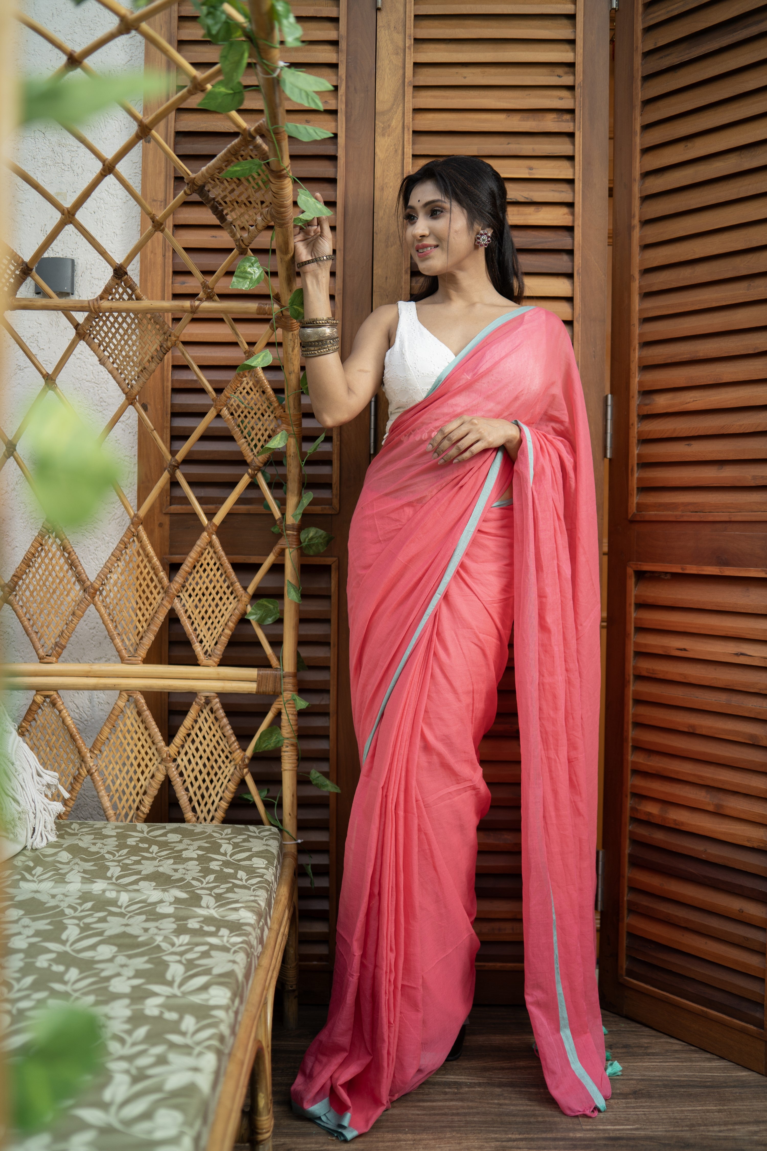 Meher Mulmul Cotton Saree-Flomingo Pink