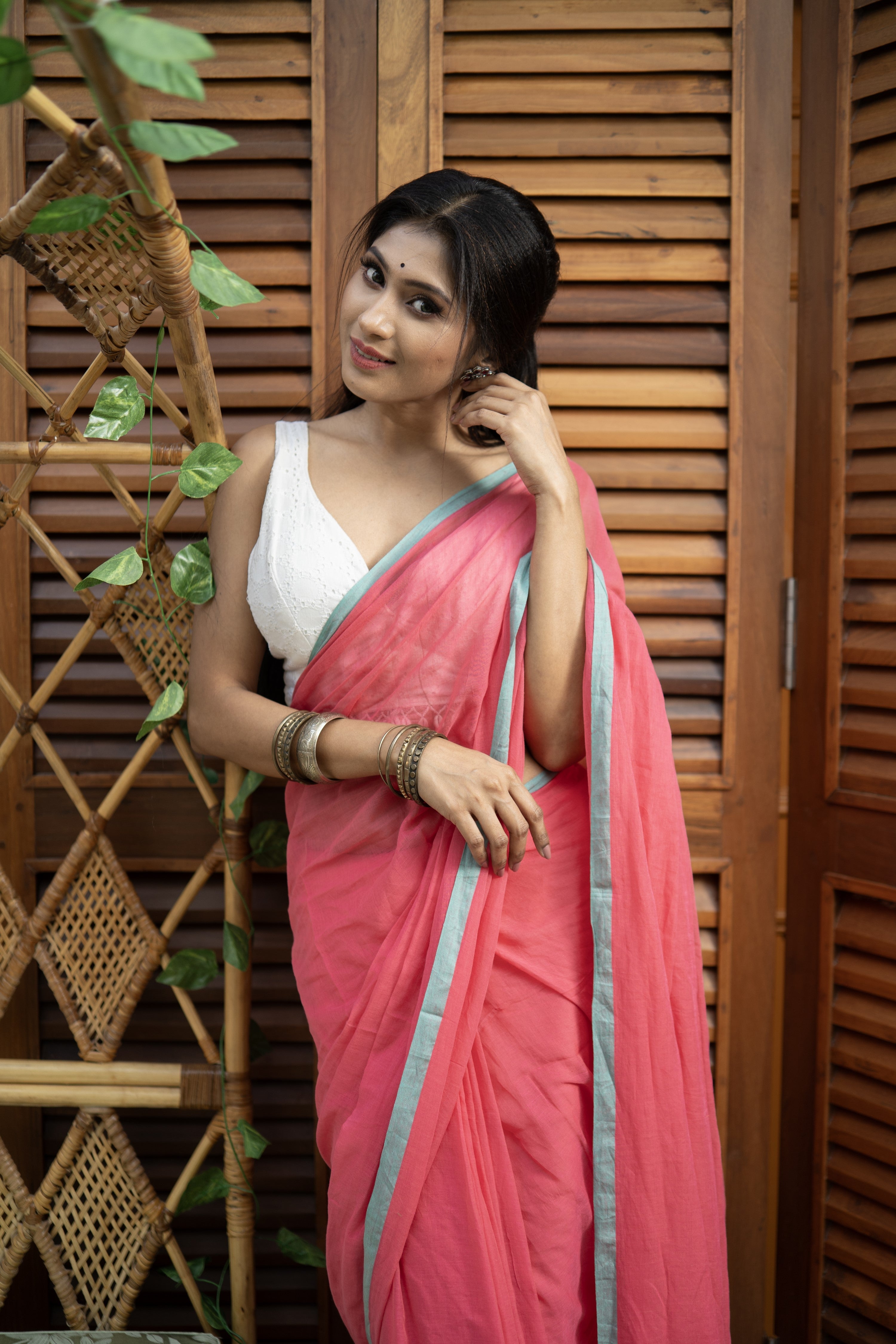 Meher Mulmul Cotton Saree-Flomingo Pink