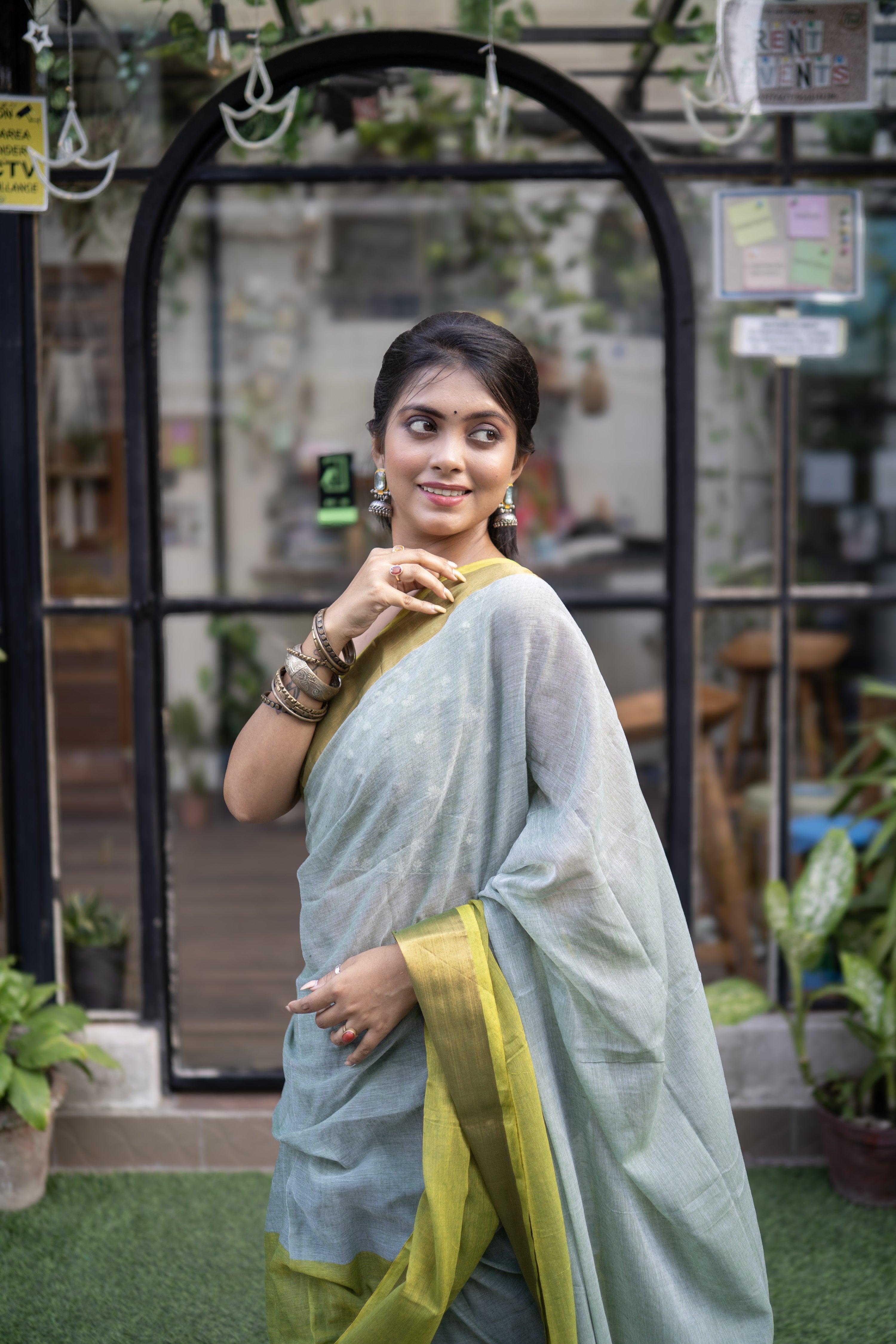 Rangriti Pure Mulmul Cotton Saree-Green & Blue