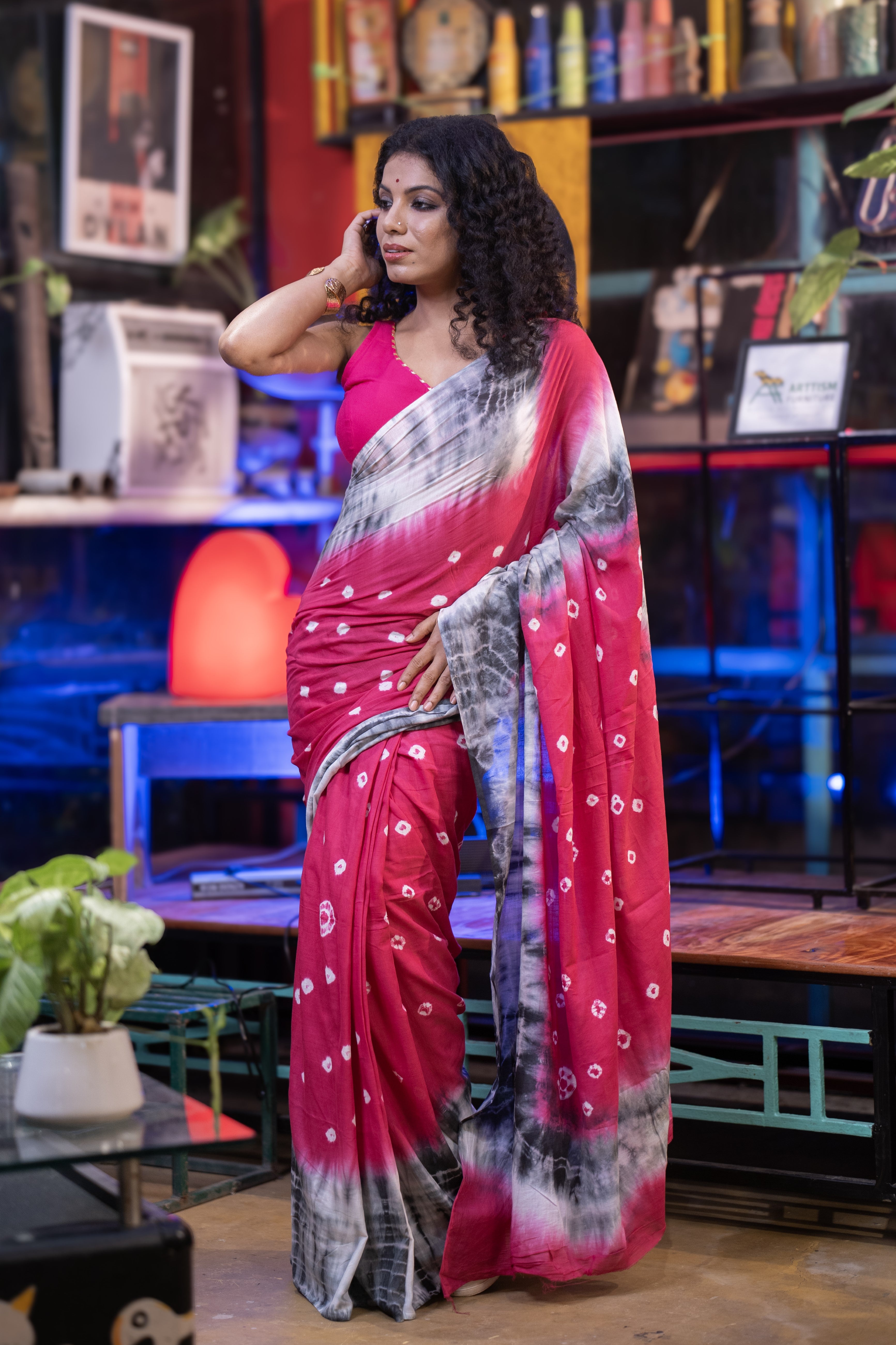 Bandhani Mulmul Cotton Saree- Rani