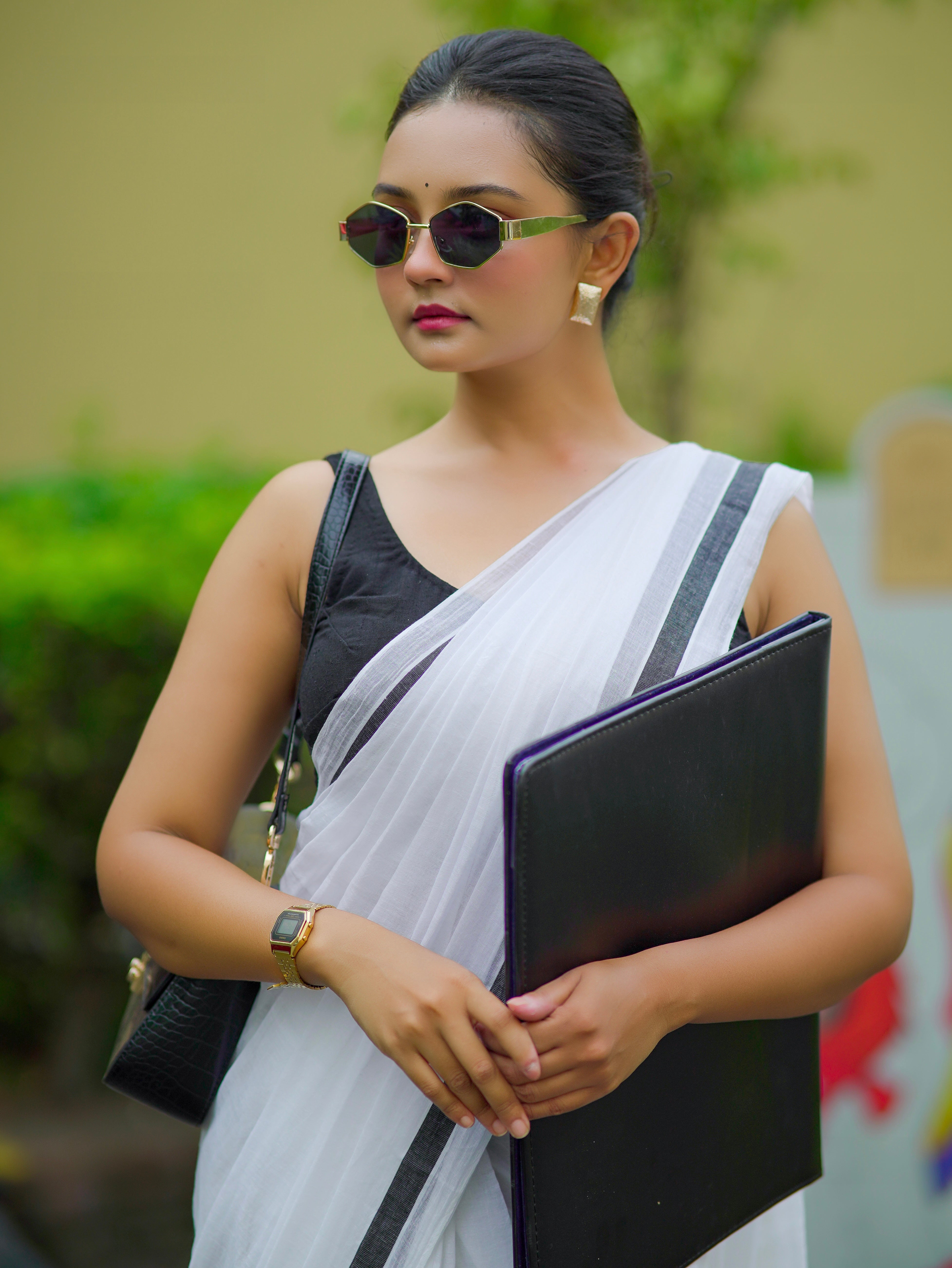 Pure Mul Mul Cotton Saree- Black White