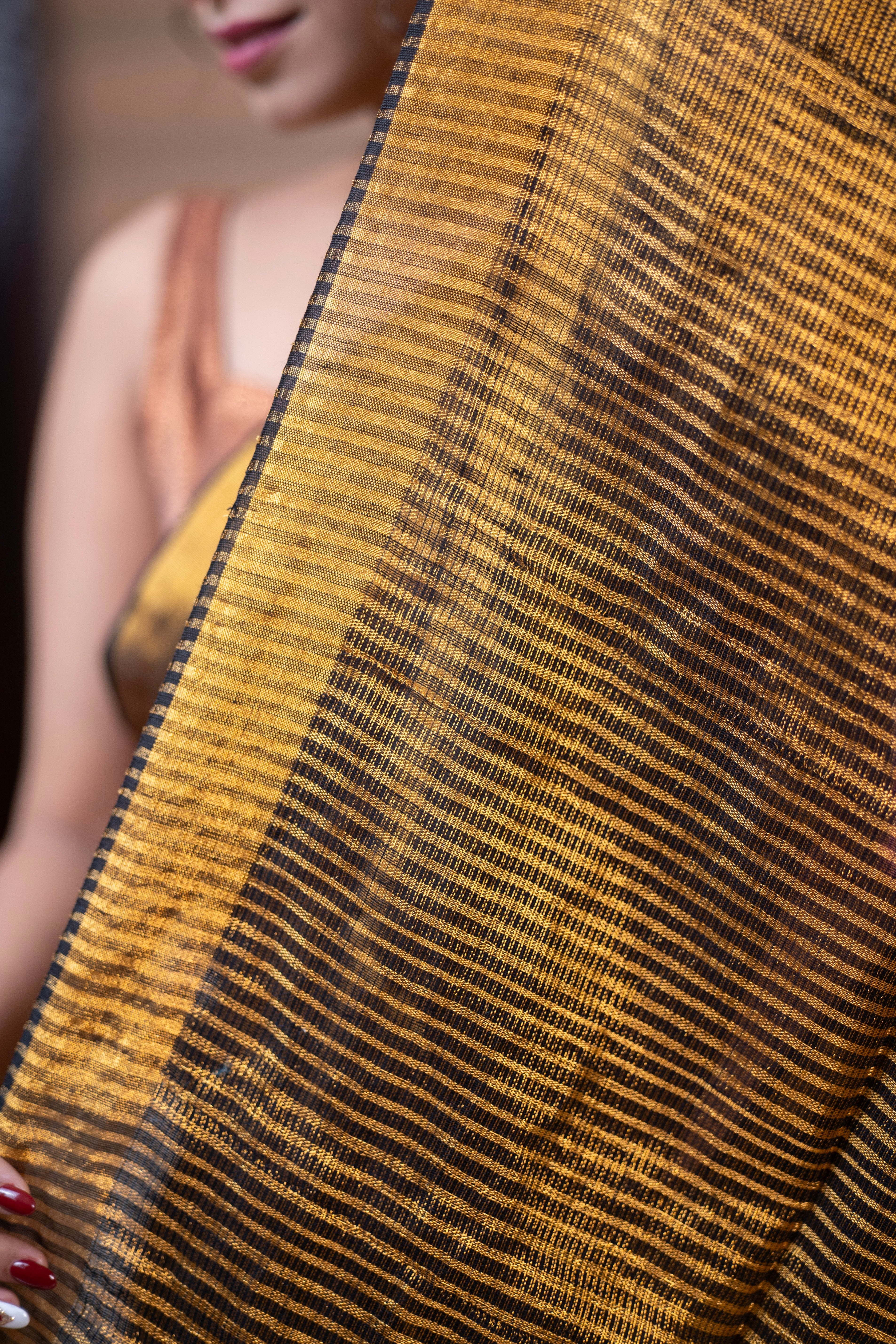 Coffe Dual Tone Tissue Linen Saree