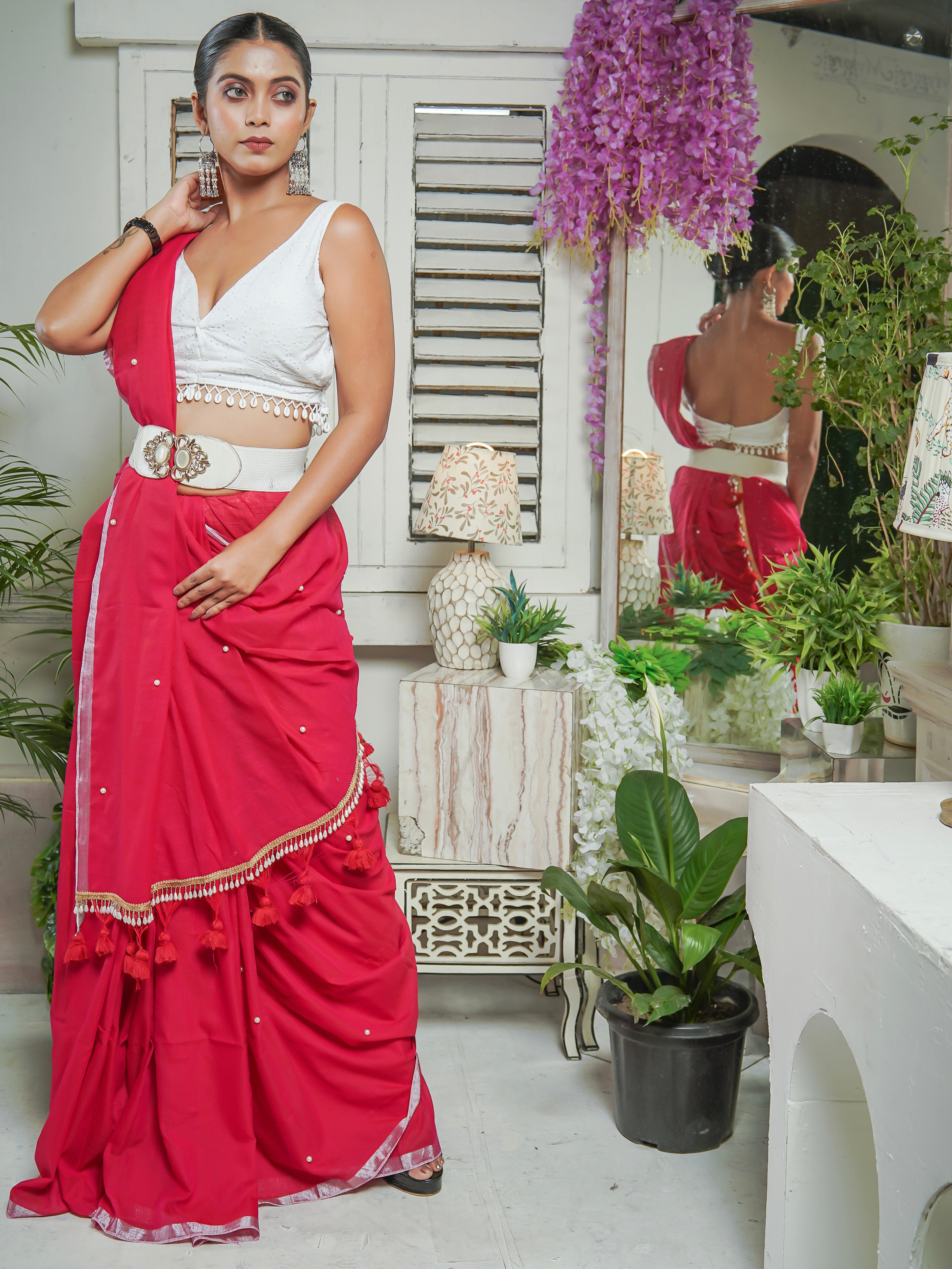 Rani Soft Cotton Saree with Moti Work