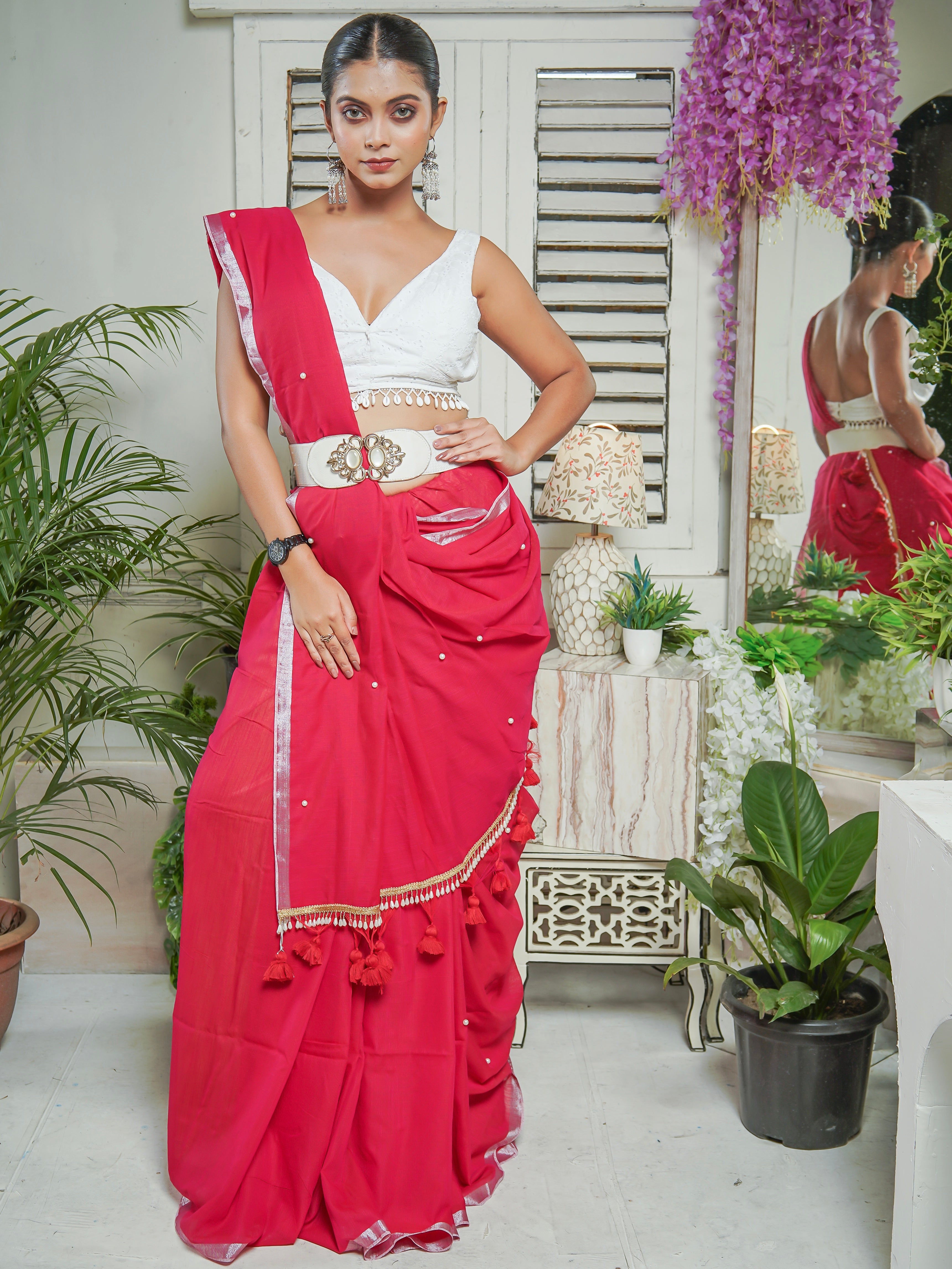 Rani Soft Cotton Saree with Moti Work