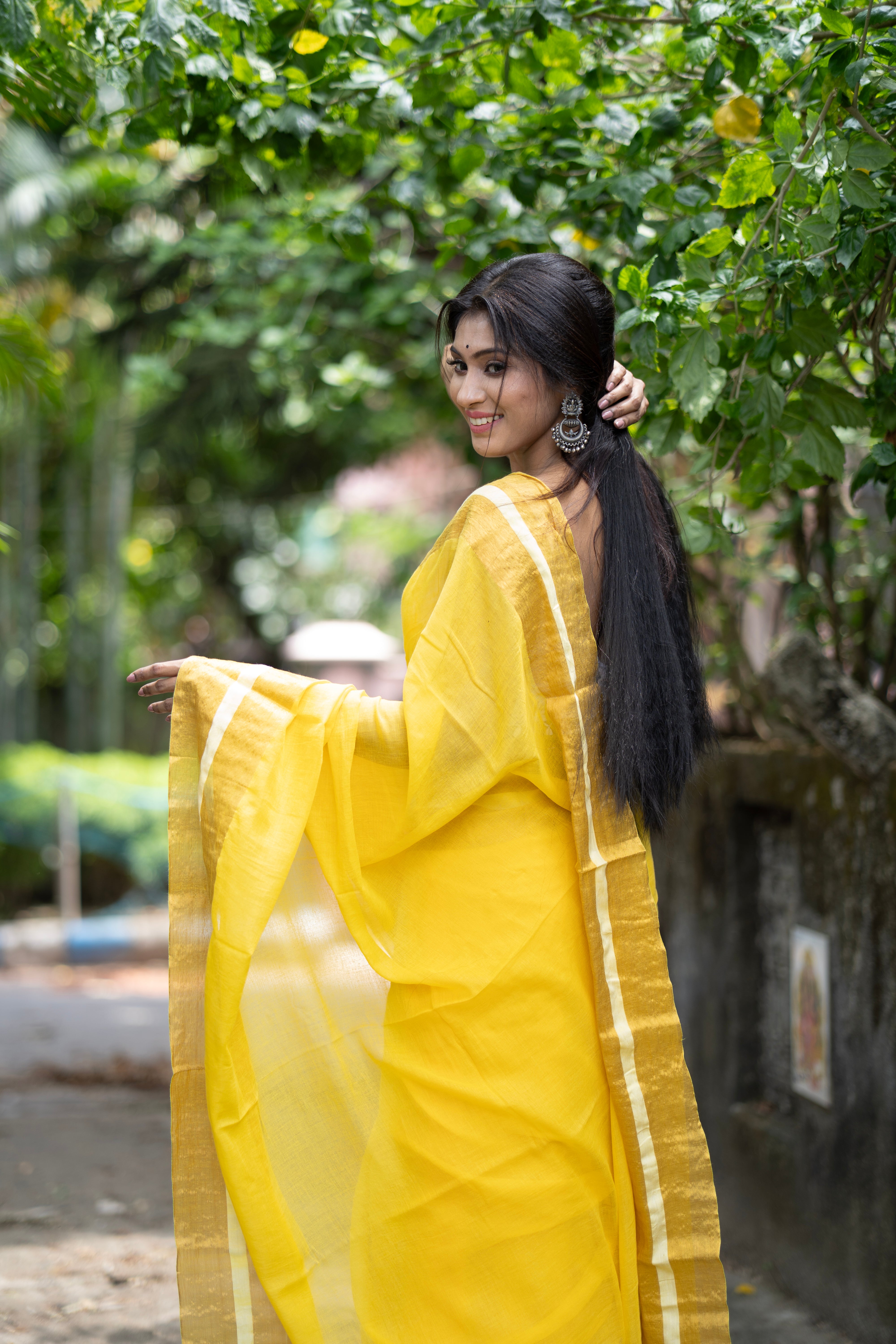Divya Yellow Mul Mul Cotton Saree-yellow