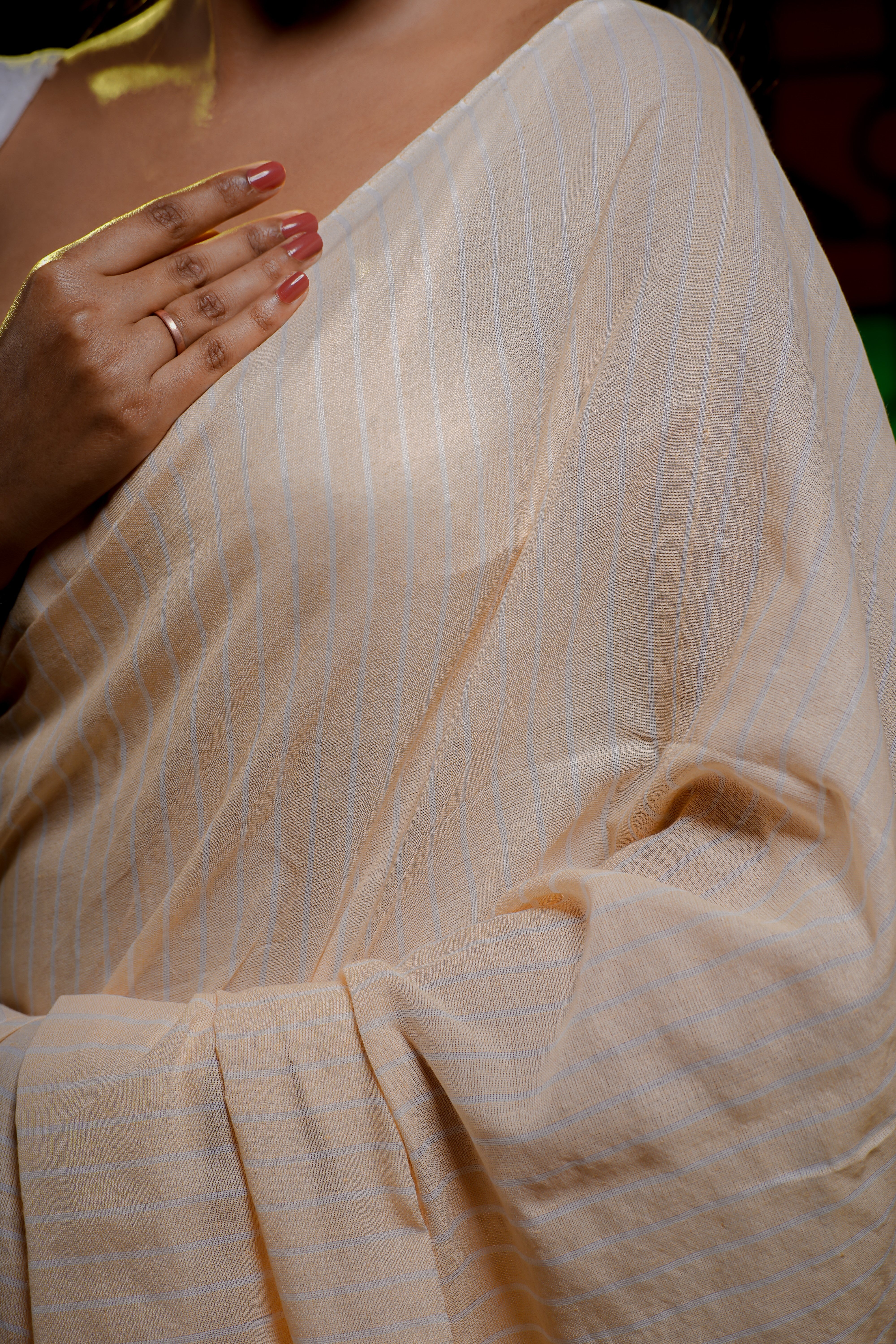 Khadi Cotton Striped Saree - Cream
