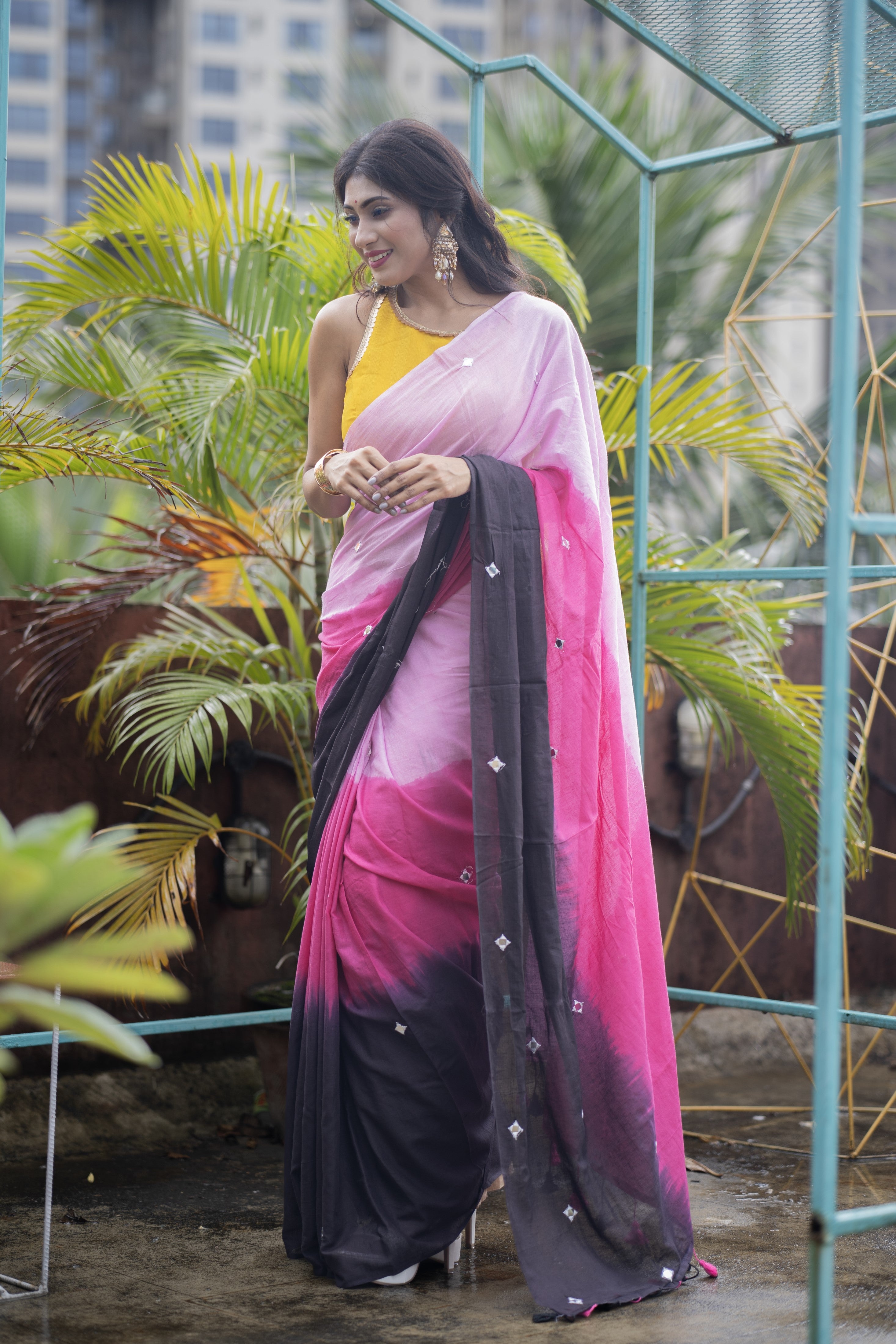 Multicolor pure Mul Mul cotton sarees with mirror work