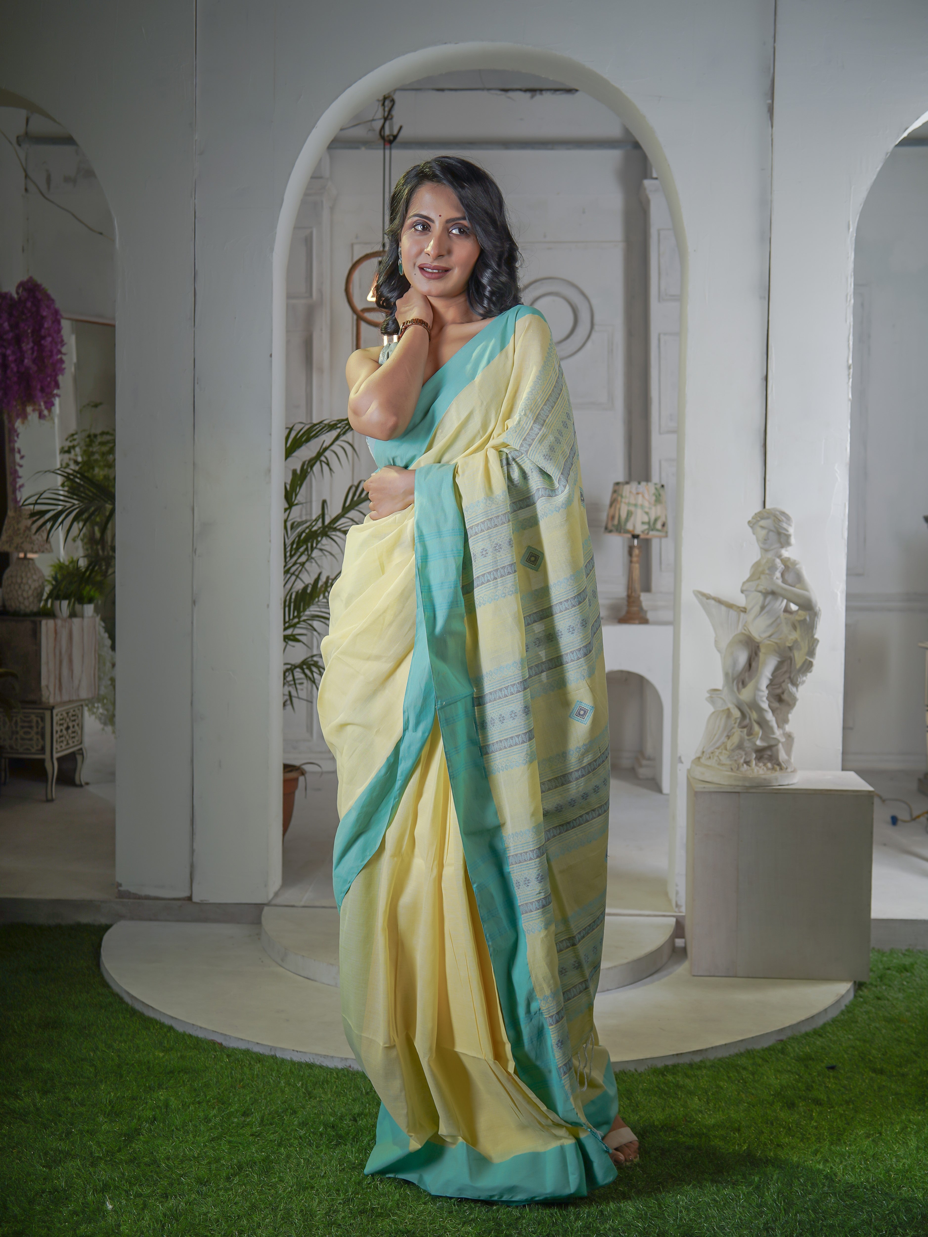 Pure Khadi Cotton Handwoven Saree- Yellow