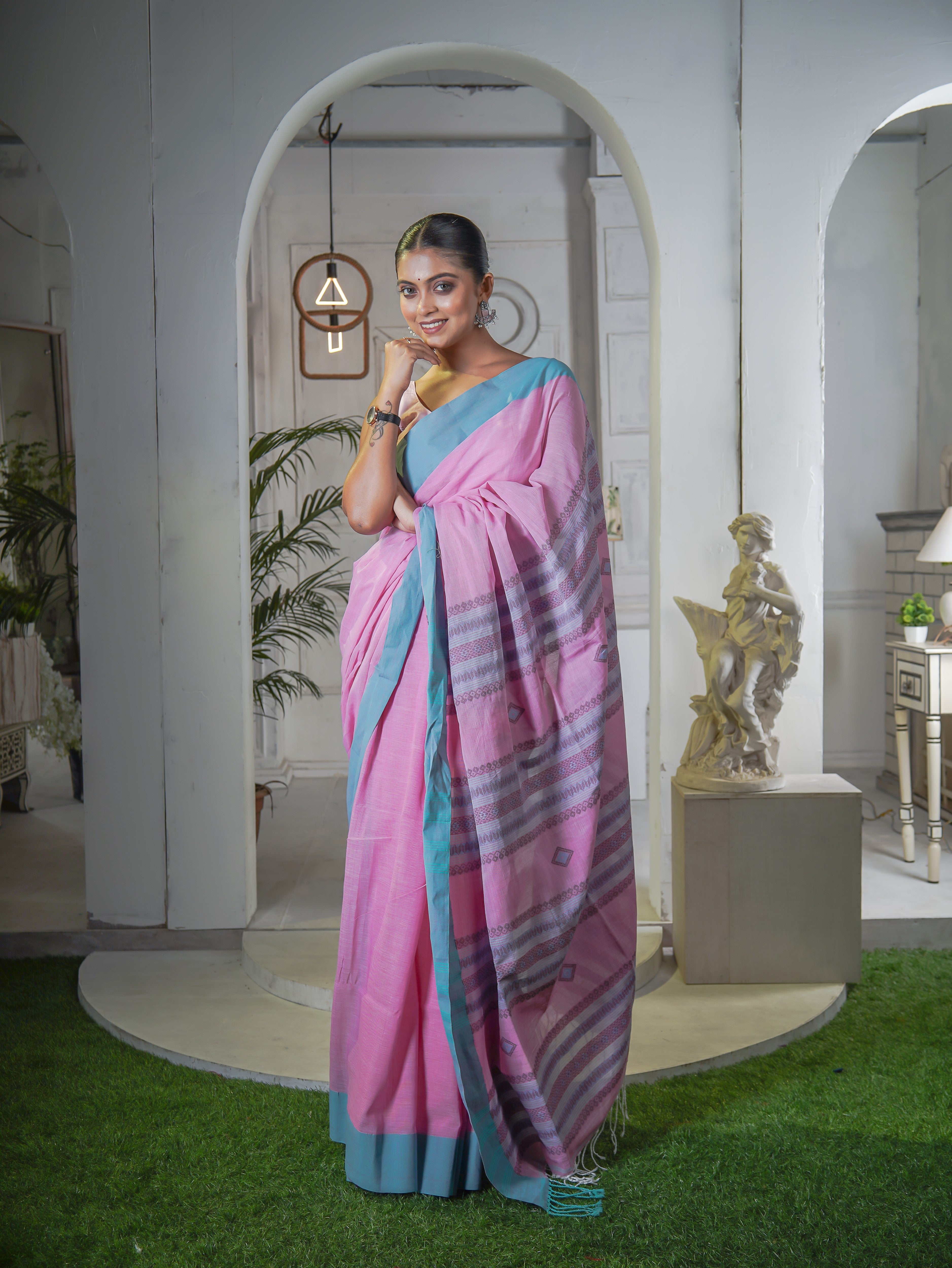 Pure Khadi Cotton Handwoven Saree- Pink