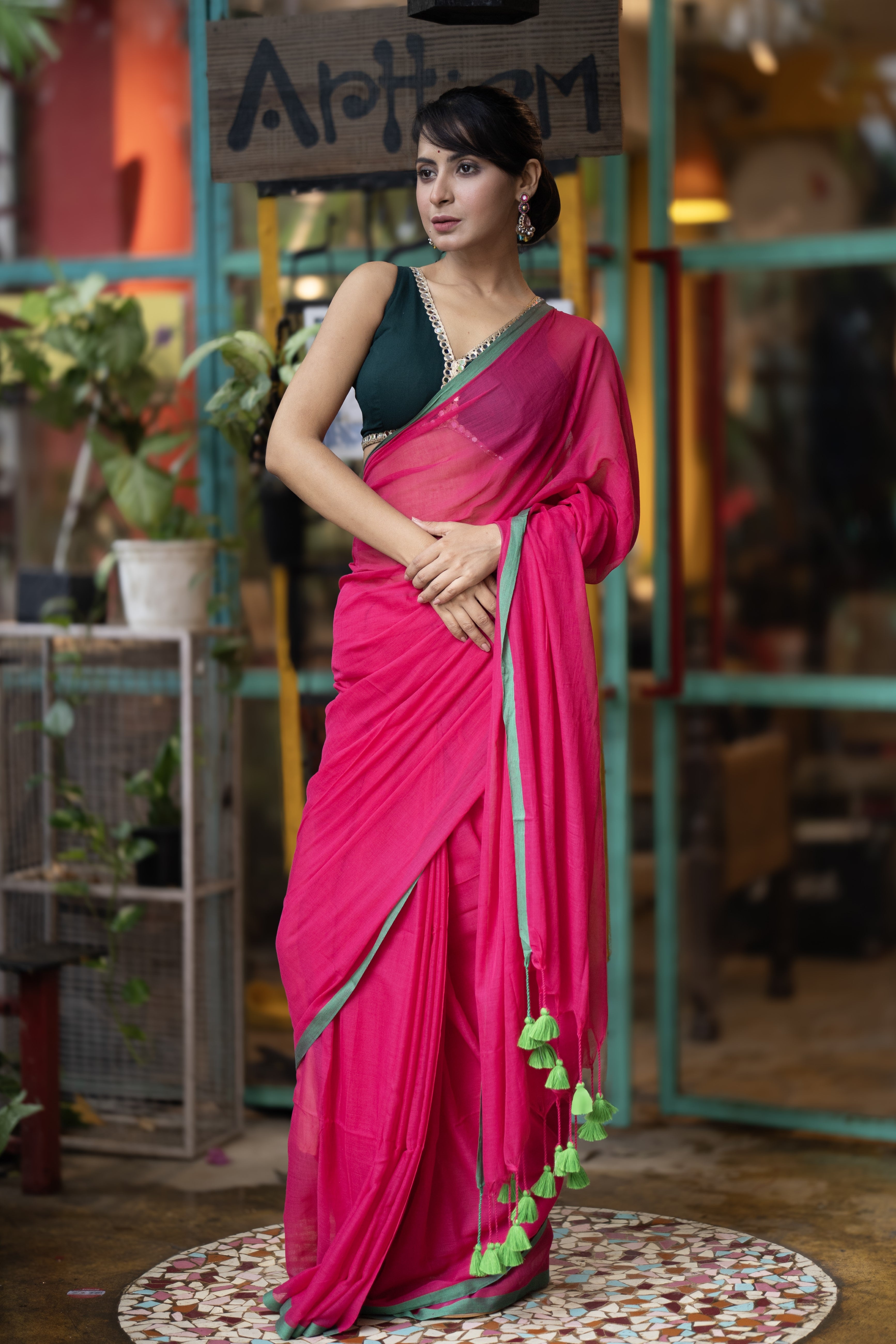 Pure Mulmul Cotton Saree - Rani