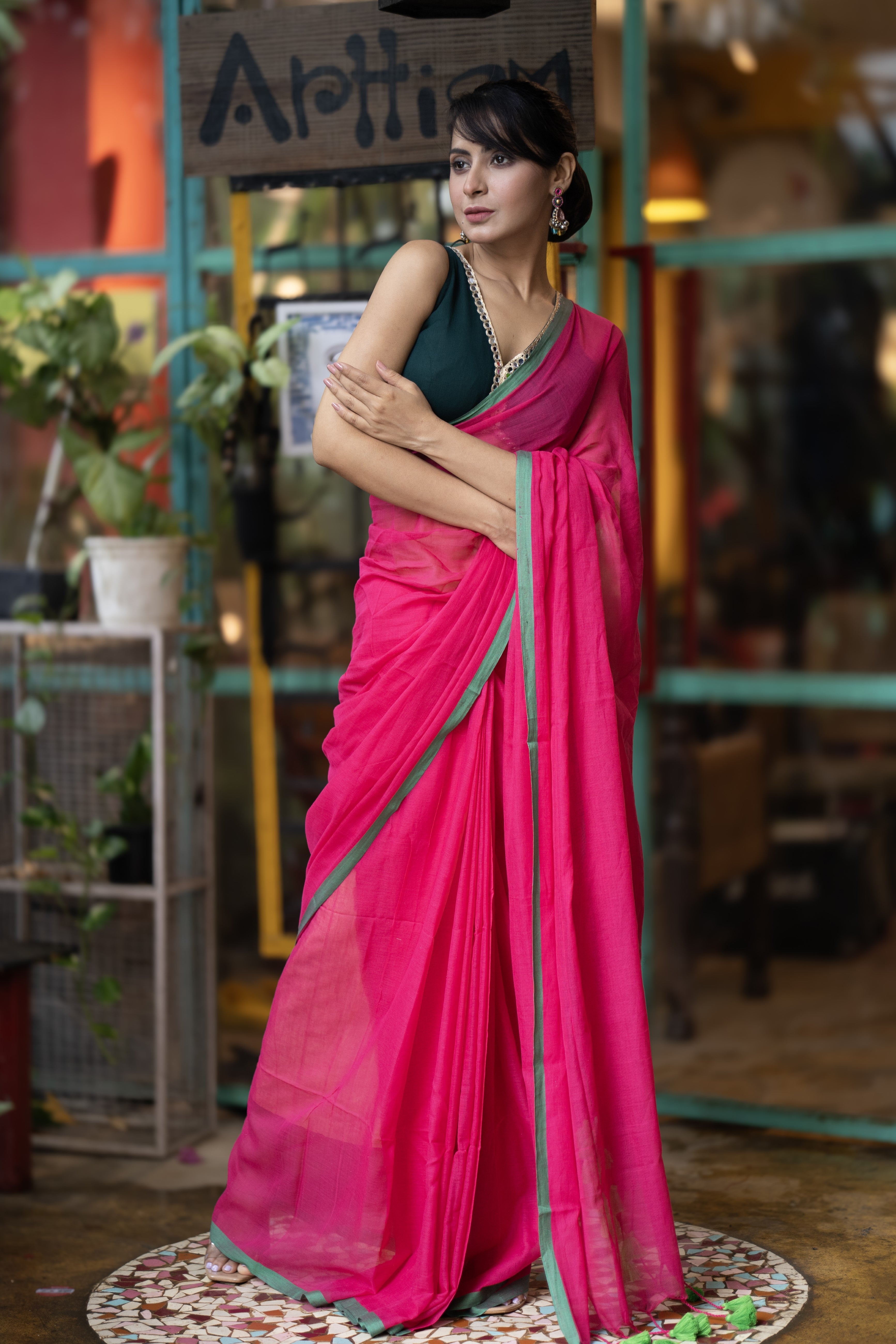 Pure Mulmul Cotton Saree - Rani