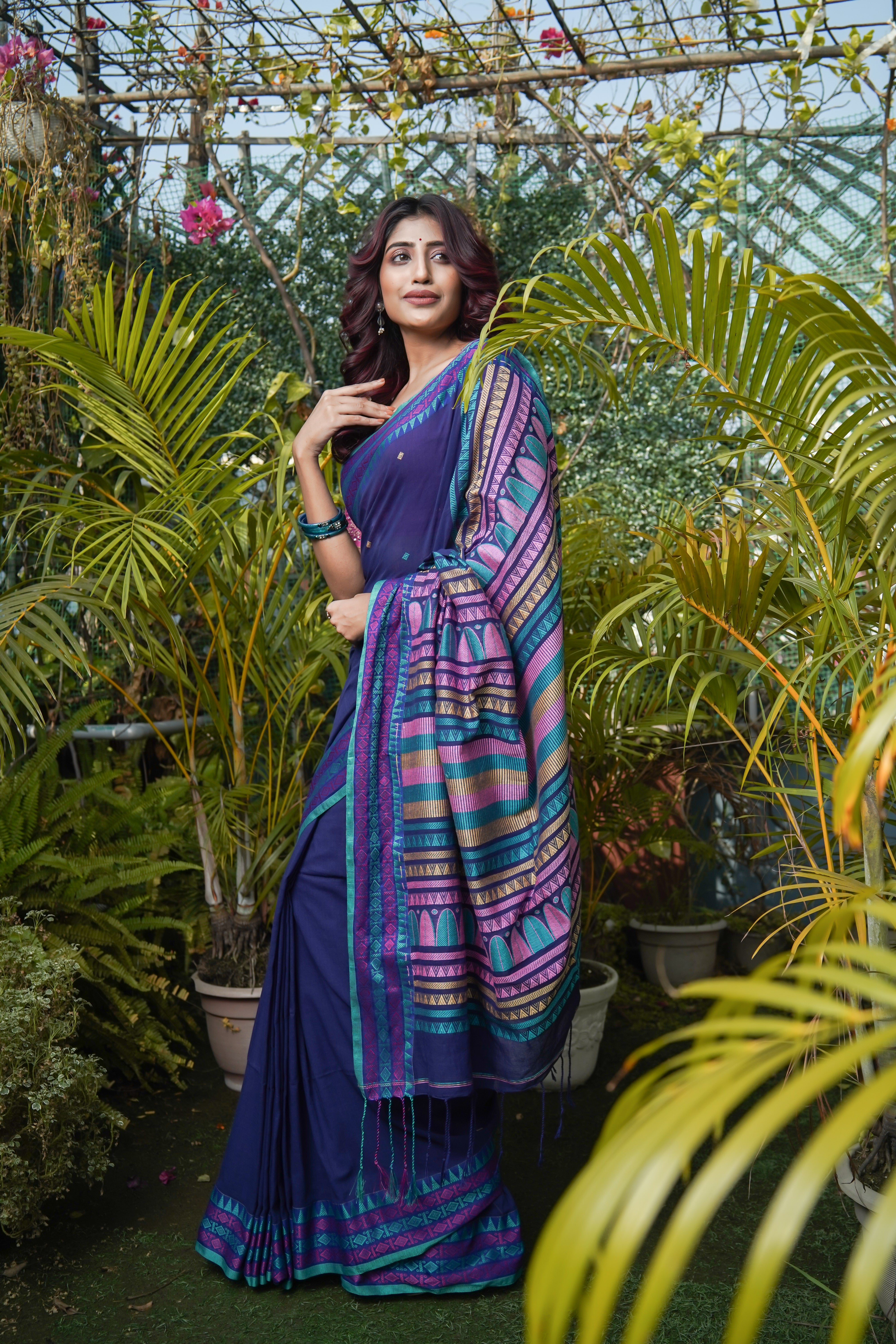 Pure Masrise Cotton Handwoven Saree-Royal Blue