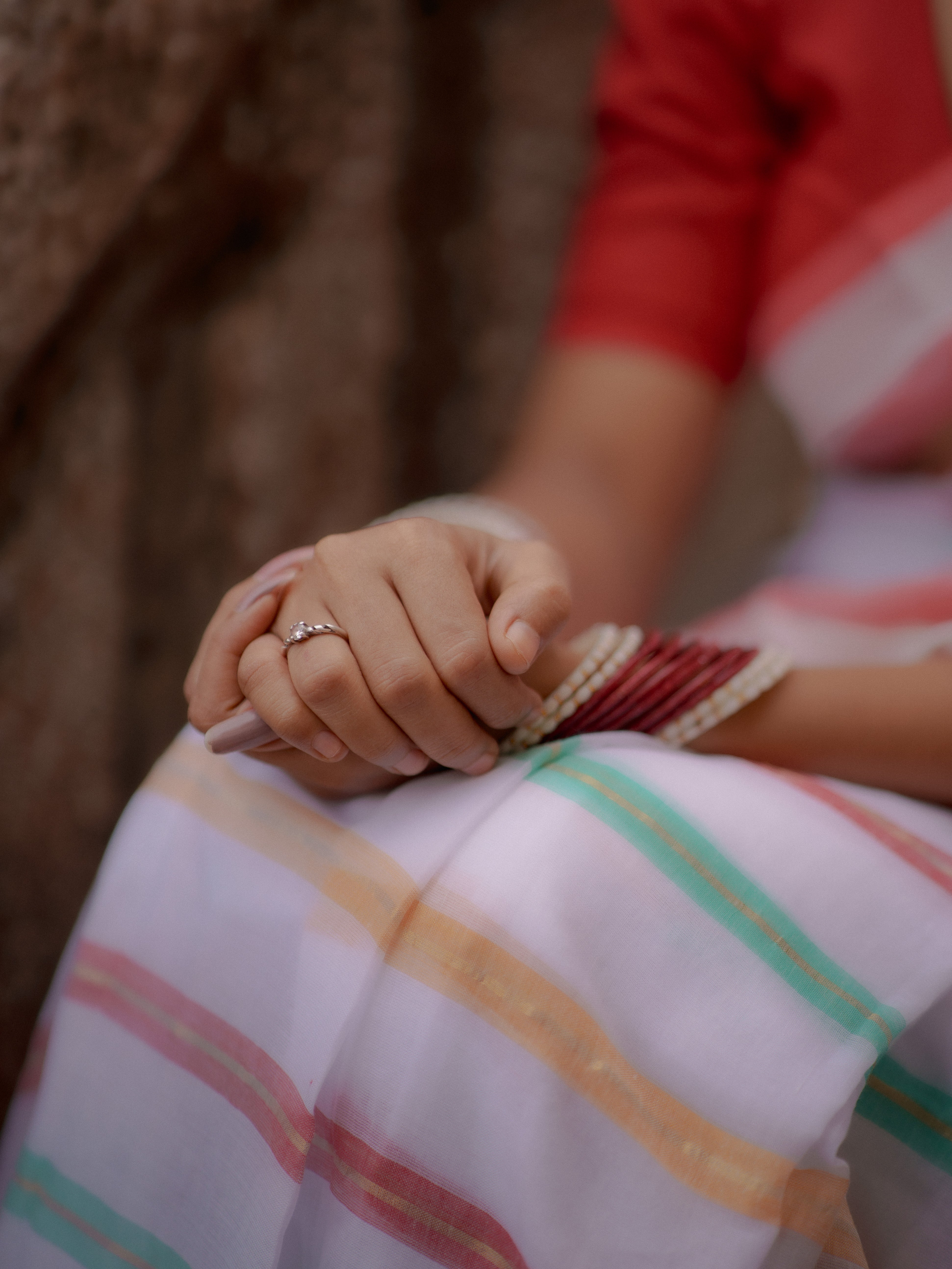 White and Red Striped Mul Mul Cotton Saree