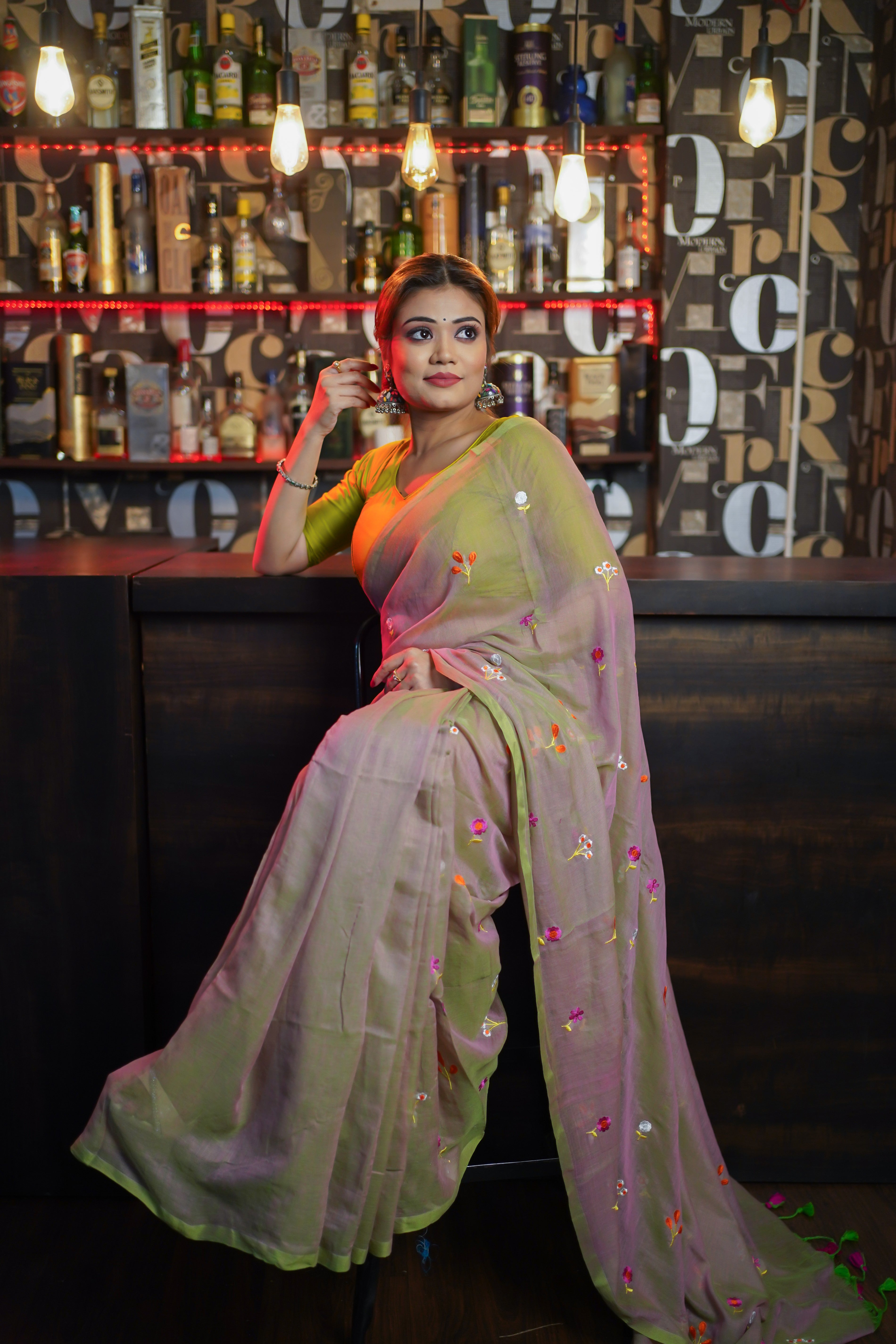 Sand Embroidered Mul Mul Cotton Saree